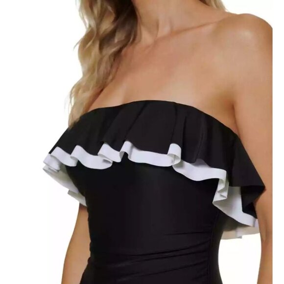 Tommy Hilfiger 6 One-Piece Swimwear Strapless Bandeau Swimsuit Contrast Ruffle - Picture 4 of 12
